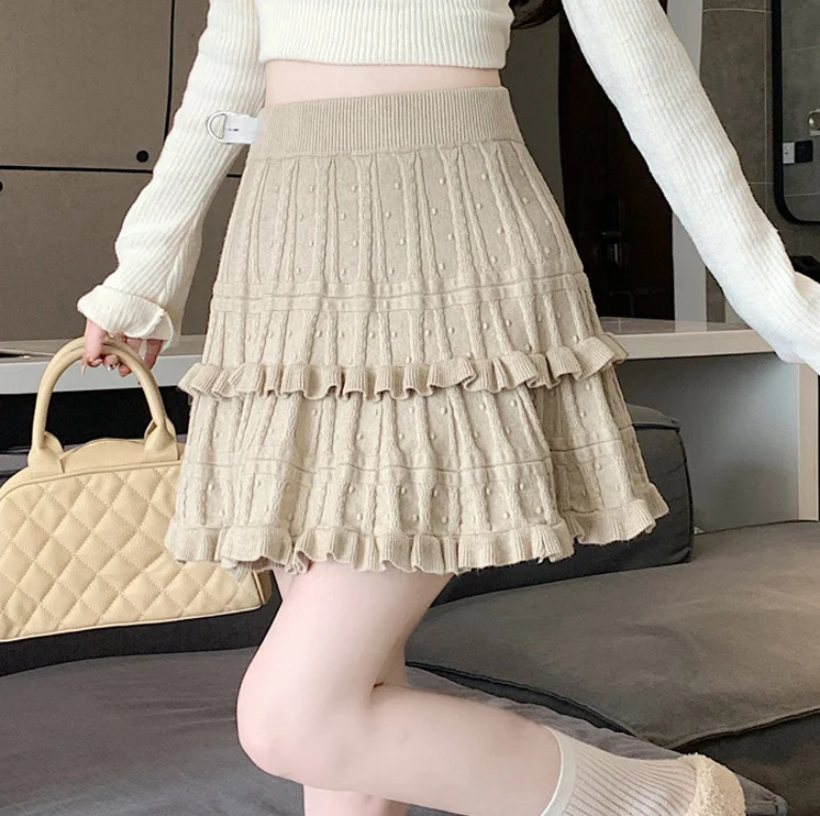 Korean Style Short Maternity Pleated Skirt Autumn Winter Fashion Pregnant Woman Knitted Skirt Adjustable Waist Pregnancy Clothes