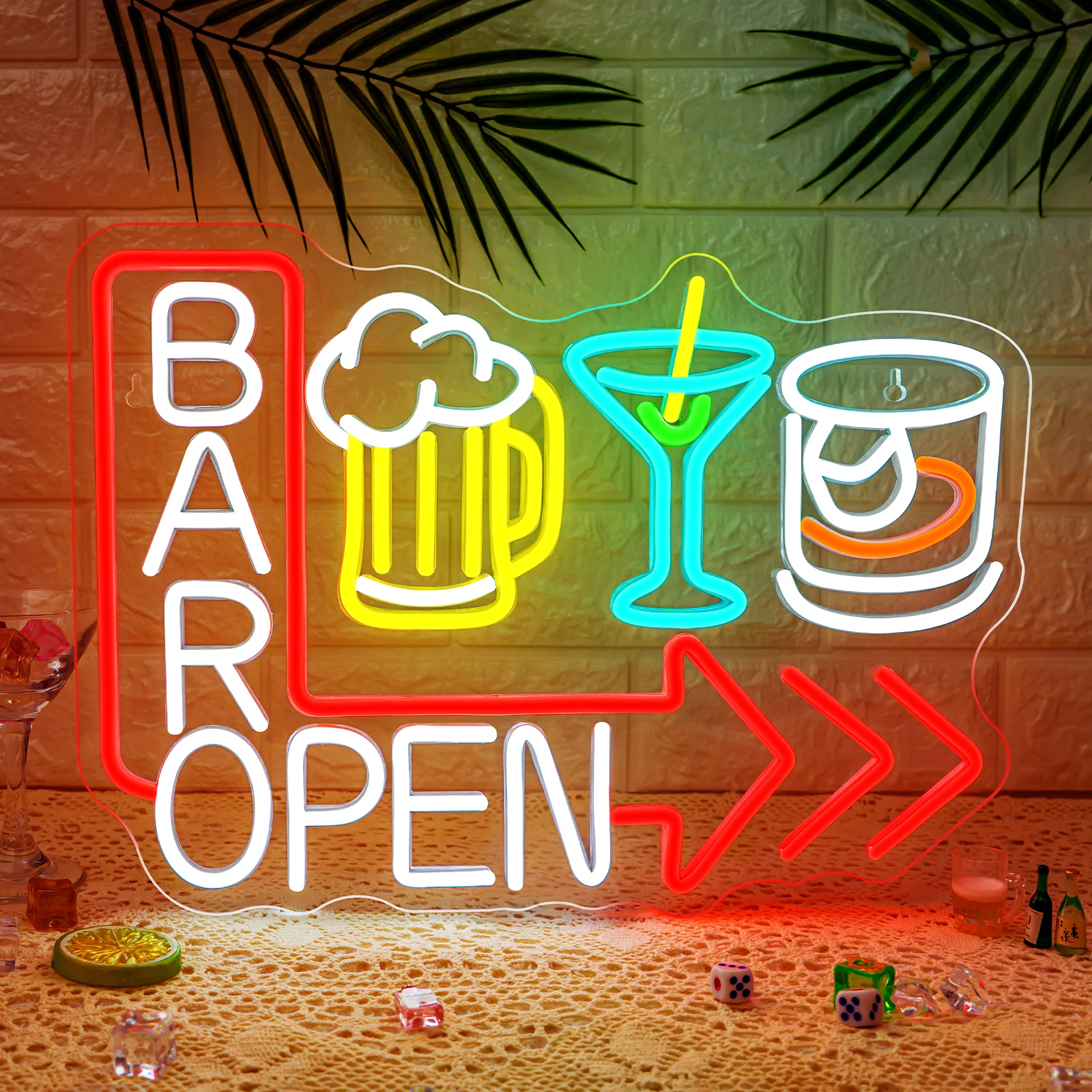 Bar Open Neon Sign Dimmable Cocktail LED Open Bar Sign Wall Decor for ...