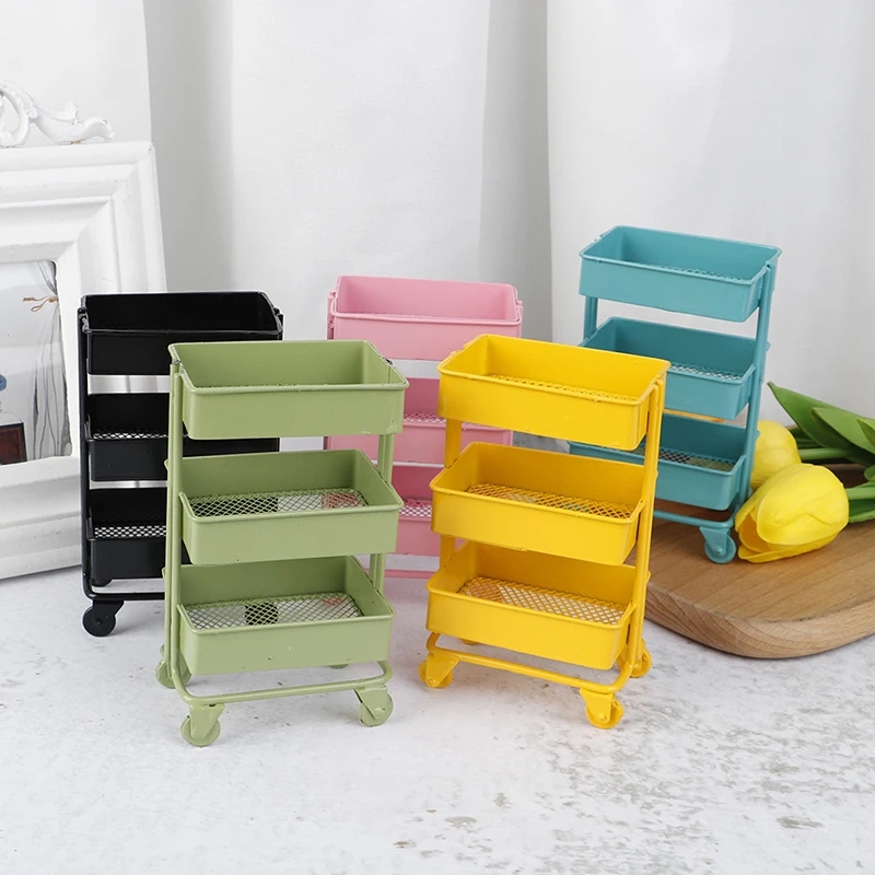 

1:12 Dollhouse Miniature Furniture Shelf Bookshelf with Wheels Storage Display Rack Dollhouse Furniture Accessories Metal Decor