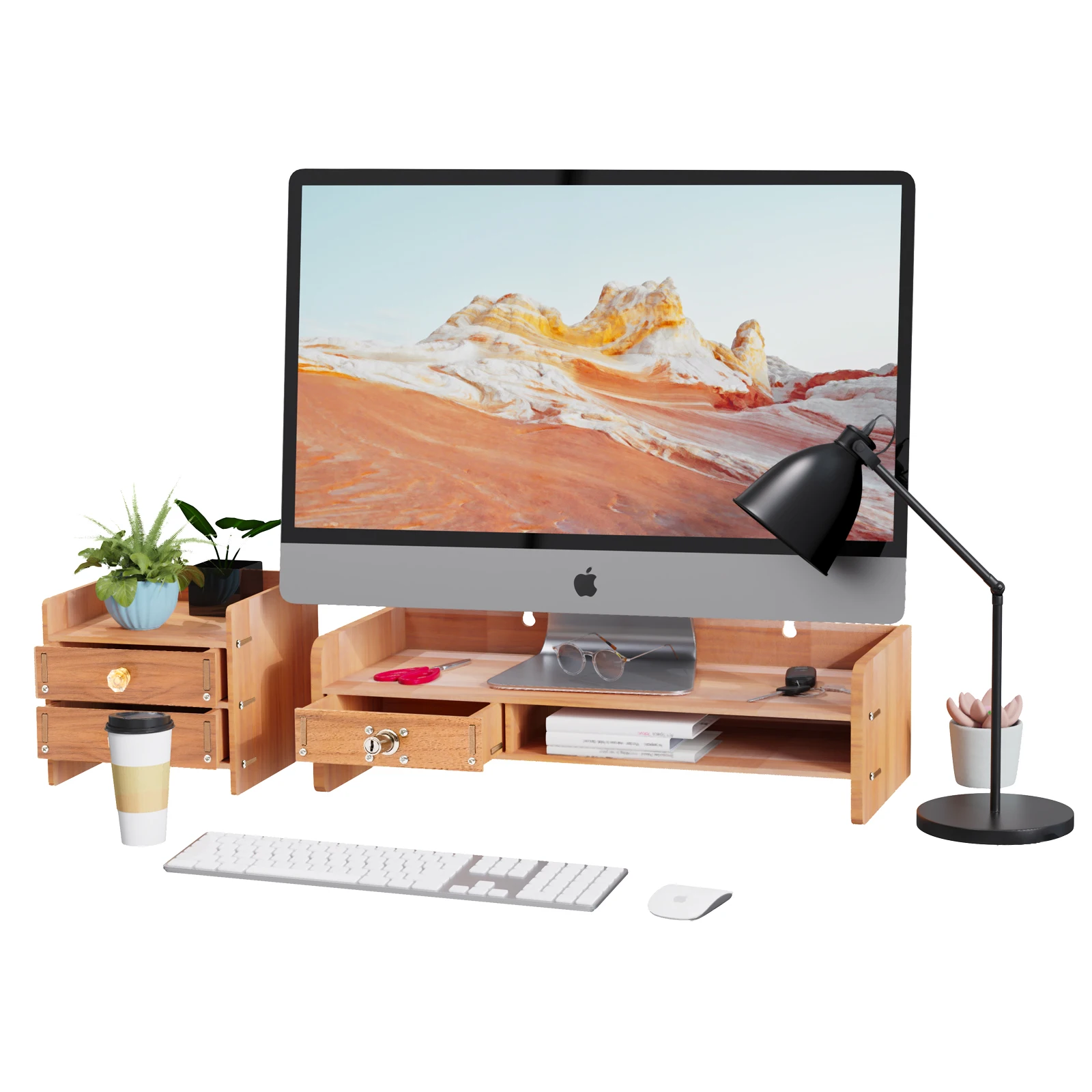 

Wooden Desk Organizer with Drawers Office Supplies Computer Desktop Tabletop Computer Desk