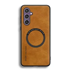 Luxury Magnetic Leather Case - Shockproof & Wireless Charging Compatible for Samsung S25Ultra (Brown)
