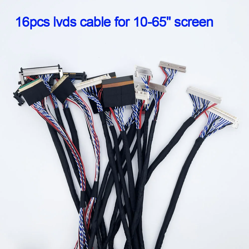 16pcs lvds cable kit 51pin 30P 20P 40P 1ch/2ch-6bit/8bit for 10-65" screen