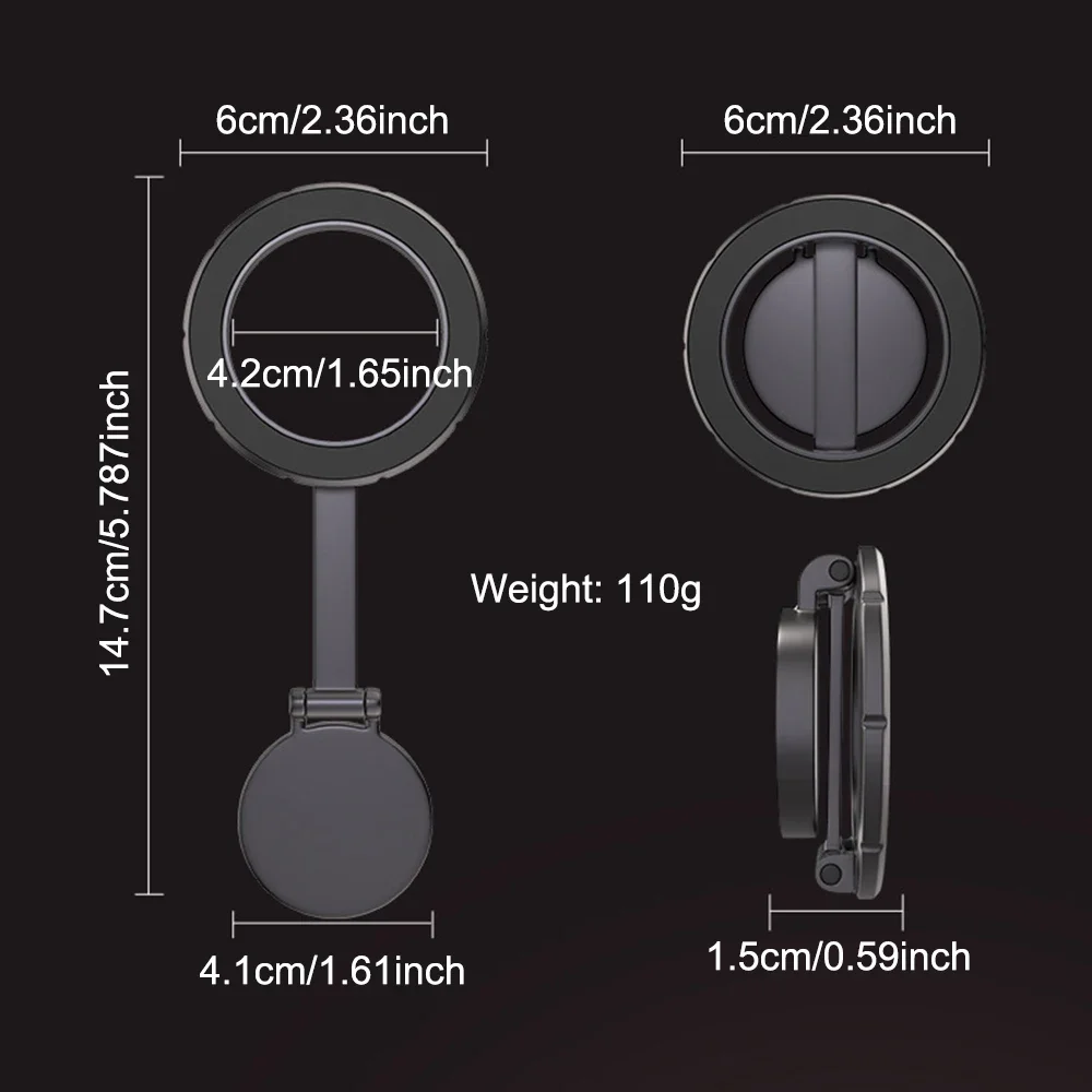 360° Rotating Magnetic Ring Phone Holder - Premium Aluminum Alloy, Foldable Design