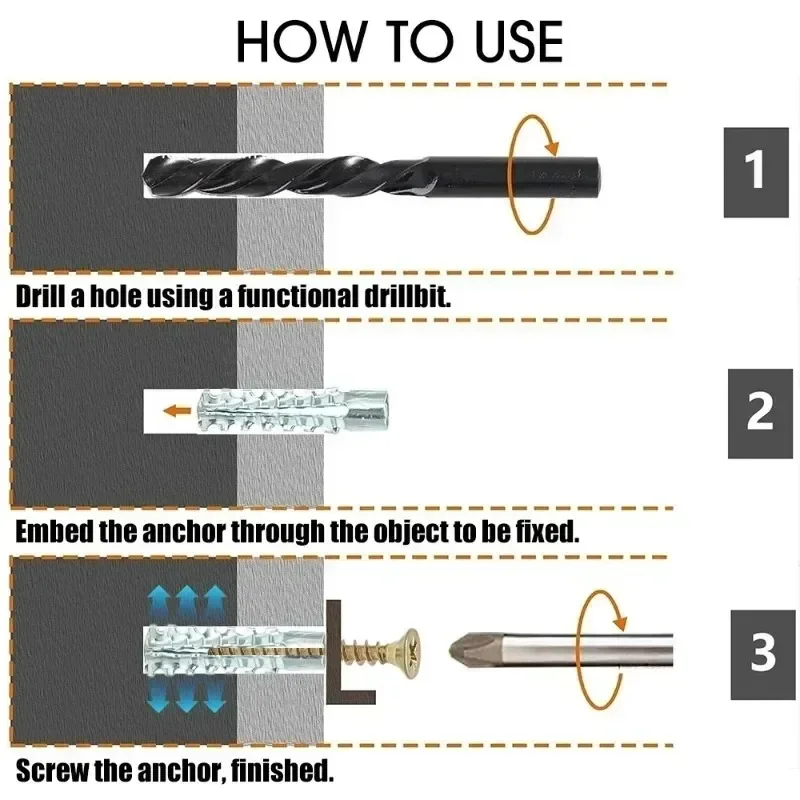 50/10sets Expansion Screw Sturdy Metal Fasteners Serrated Tube Drill Plug Solid Serrat Thorny Wall Bolt Home Improvement New