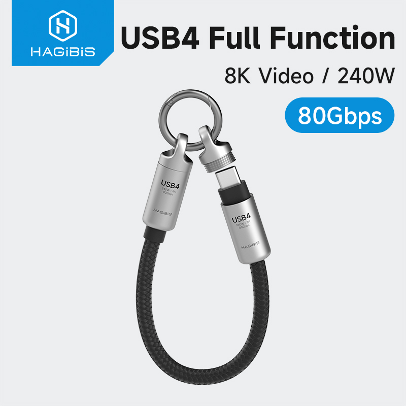Hagibis  Short USB4 Cable Portable Keychain C to C Cable Lanyard Type-C Cable 240W 80Gbps for Thunderbolt 4/5 iPhone 16 Pro SSD