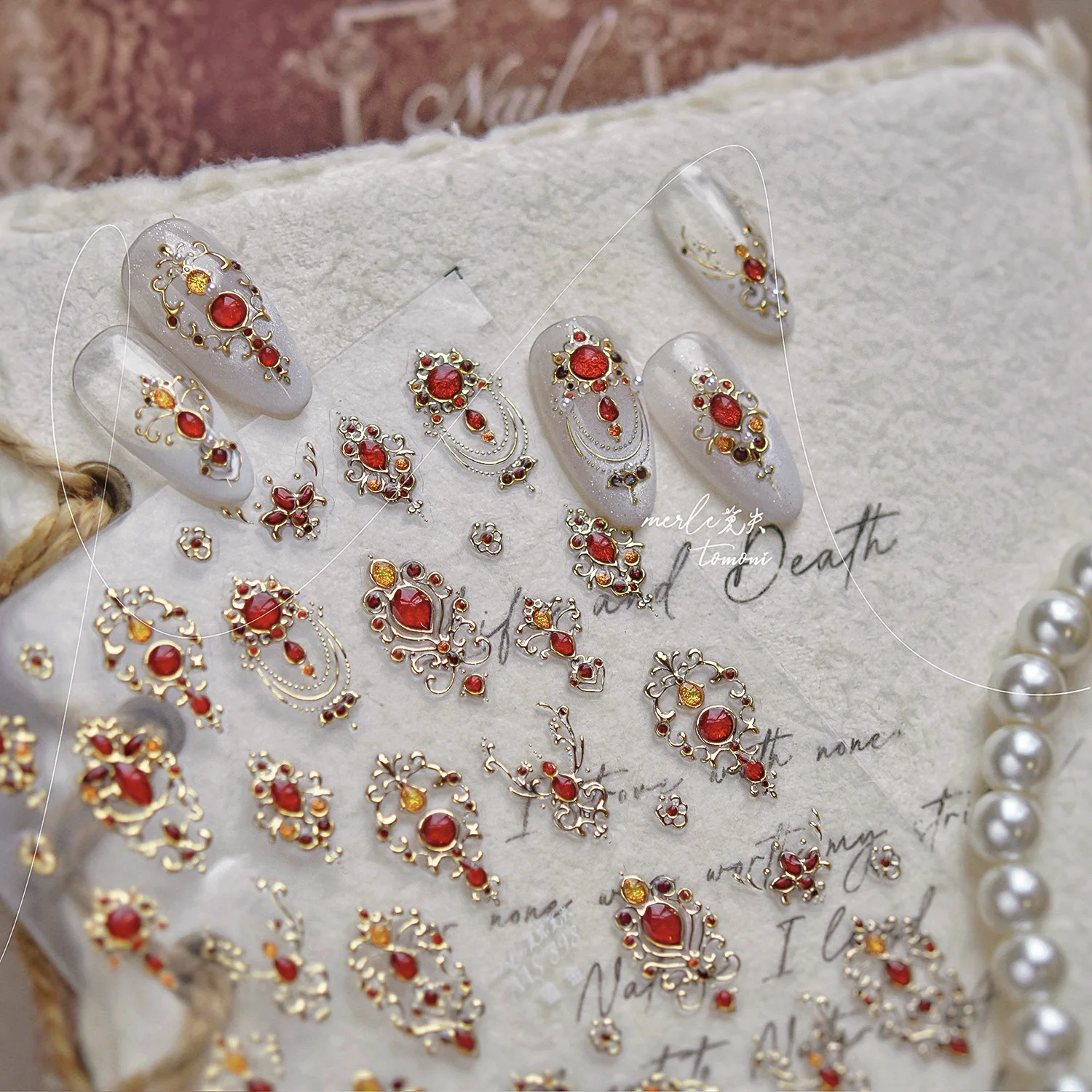 1pcs 5D 라이트 럭셔리 스타일 젤리 목걸이 네일 아트 액세서리 스티커 금박 새로운 중국 스타일 네일 스티커 접착 네일 데칼