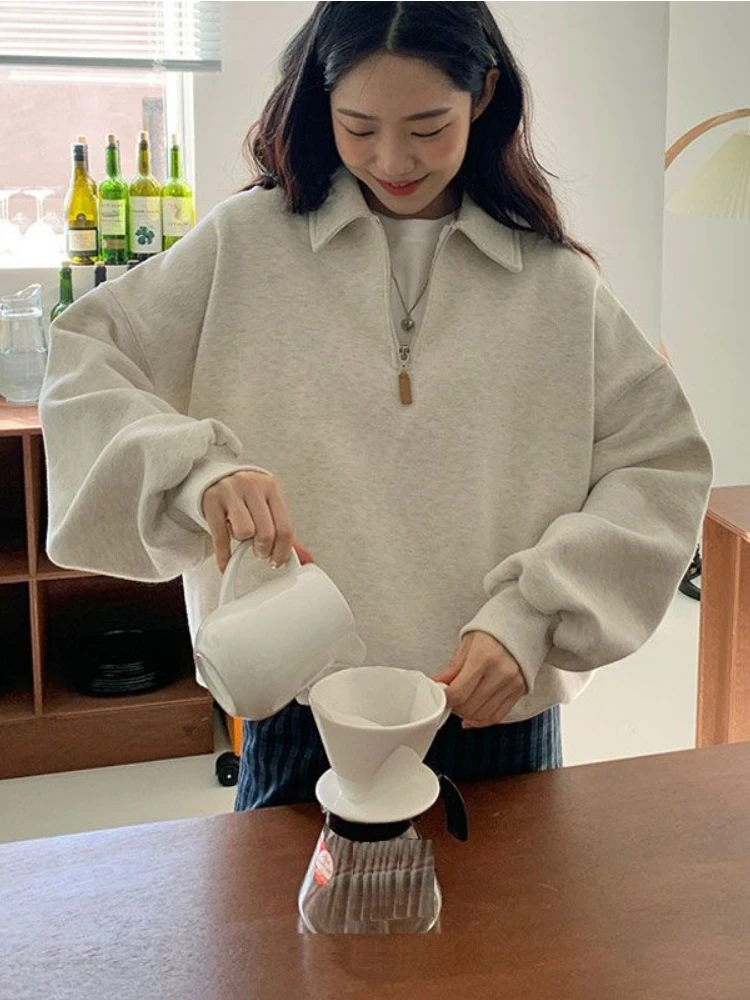 

Deeptown Korean Fashion Solid Zipper Hoodies Women Vintage Oversized Sweatshirts Loose Casual Plus Fleece Pullover Tops Jackets