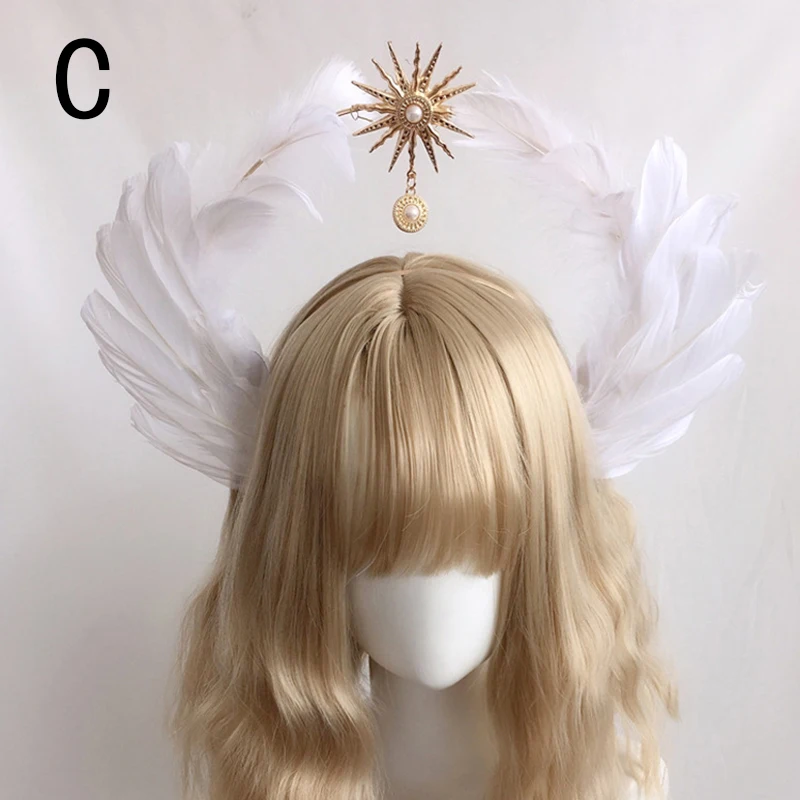 

1Set Headdress Accessories Halo Crown KC Headdress Headpiece Gothic Lolita Halo Goddess Headband Angel Feather Wings