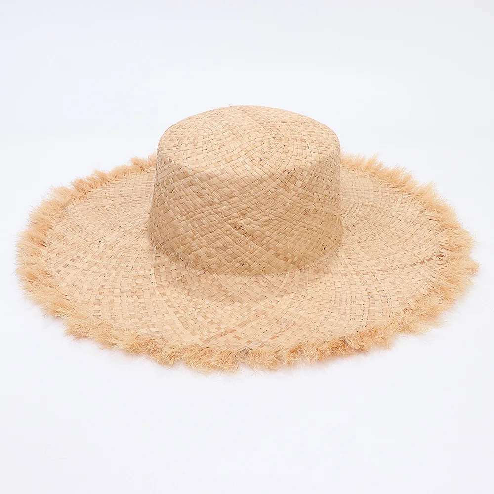 DIY natürlicher Basthut Körper Millinery Sommer Strohhut breite Krempe Panamahut Kentucky Derby Sonnenhut mit Bommel Blumengürtel Schleife – Detail 20