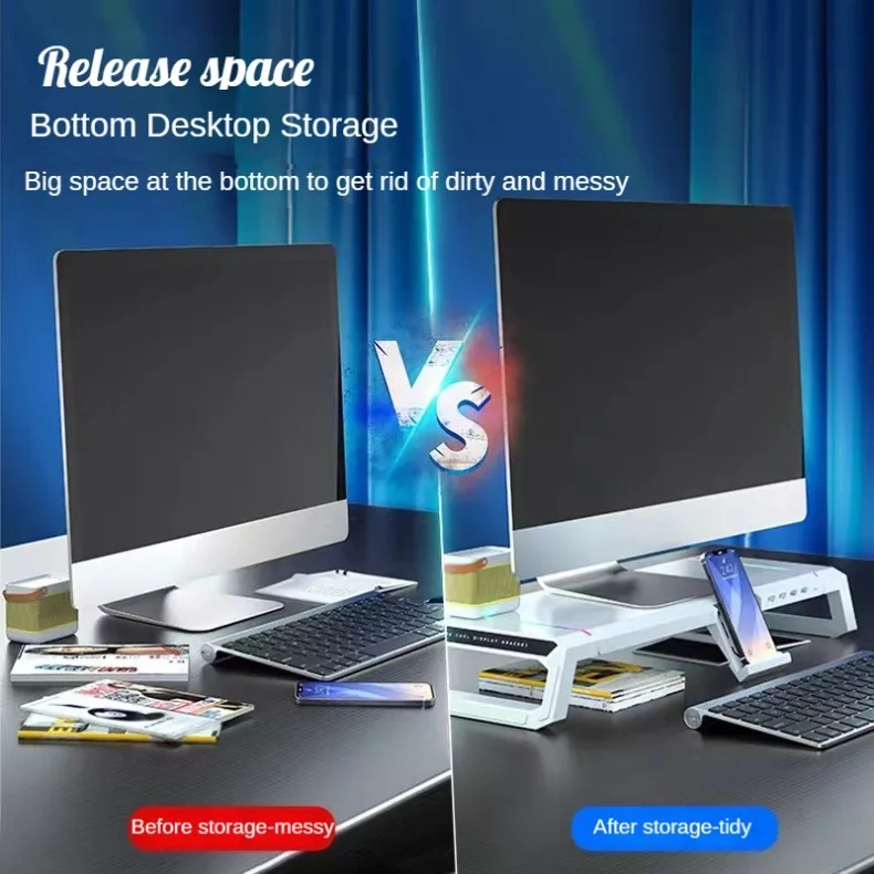 Description Picture 4 of itemRGB Gaming Computer Monitor Stand, Riser with 4 USB, Foldable Monitor Riser, Storage Drawer and Phone Holder for PC and Laptop