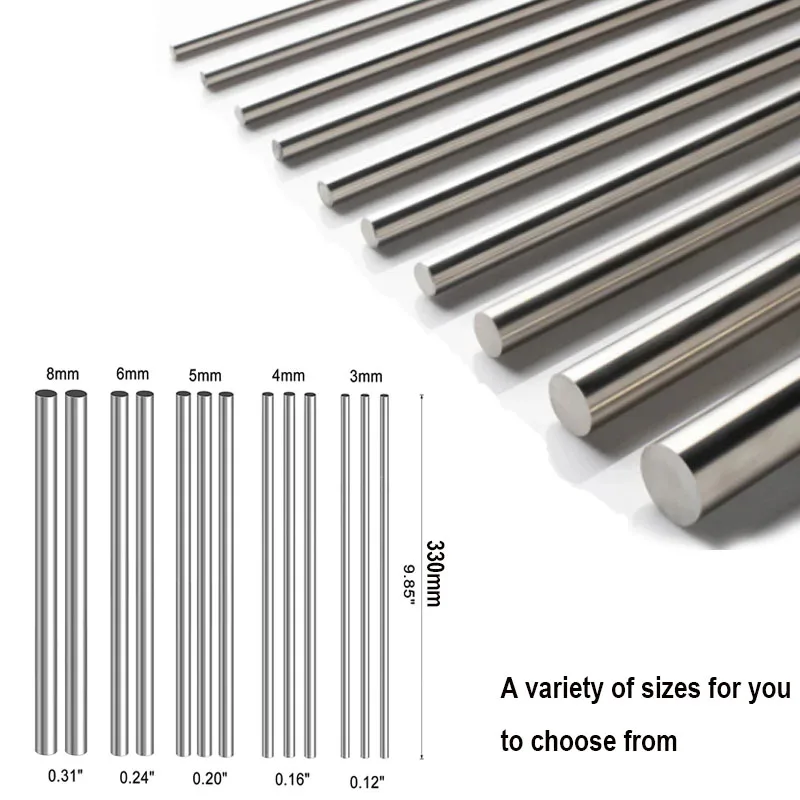 Stainles Steel Solids Round Rod Lathe Bar Stock Assorted for DIY Craft Tool Diameter 0.8mm-14mm Length330mm-500mm 1/5pcs