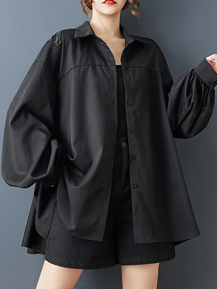 Hollow Out Butterfly Oversized Shirt Women Long Sleeve Spring Autumn New Loose Casual Vintage Blouse Top Fashion Clothing 2025