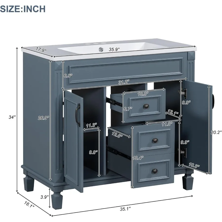 36” Bathroom Vanity with Sink, Freestanding Single Bathroom Sink Vanity Cabinet Set with Integrated Sink Bathroom Vanities 2