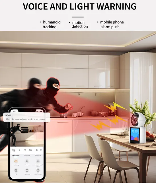 WIFI 3MP Video Intercom Camera w/ Built-in Screen, AI Human Tracking, 355° Rotation, HIFI Sound, Cloud/SD Storage, Battery+Wired 4