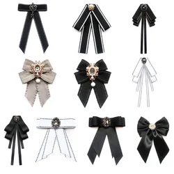 Women Vintage Elegant Pre-Tied Neck Tie Brooch Imitation Pearl Jewelry Collar Ribbon Bow Tie Corsage