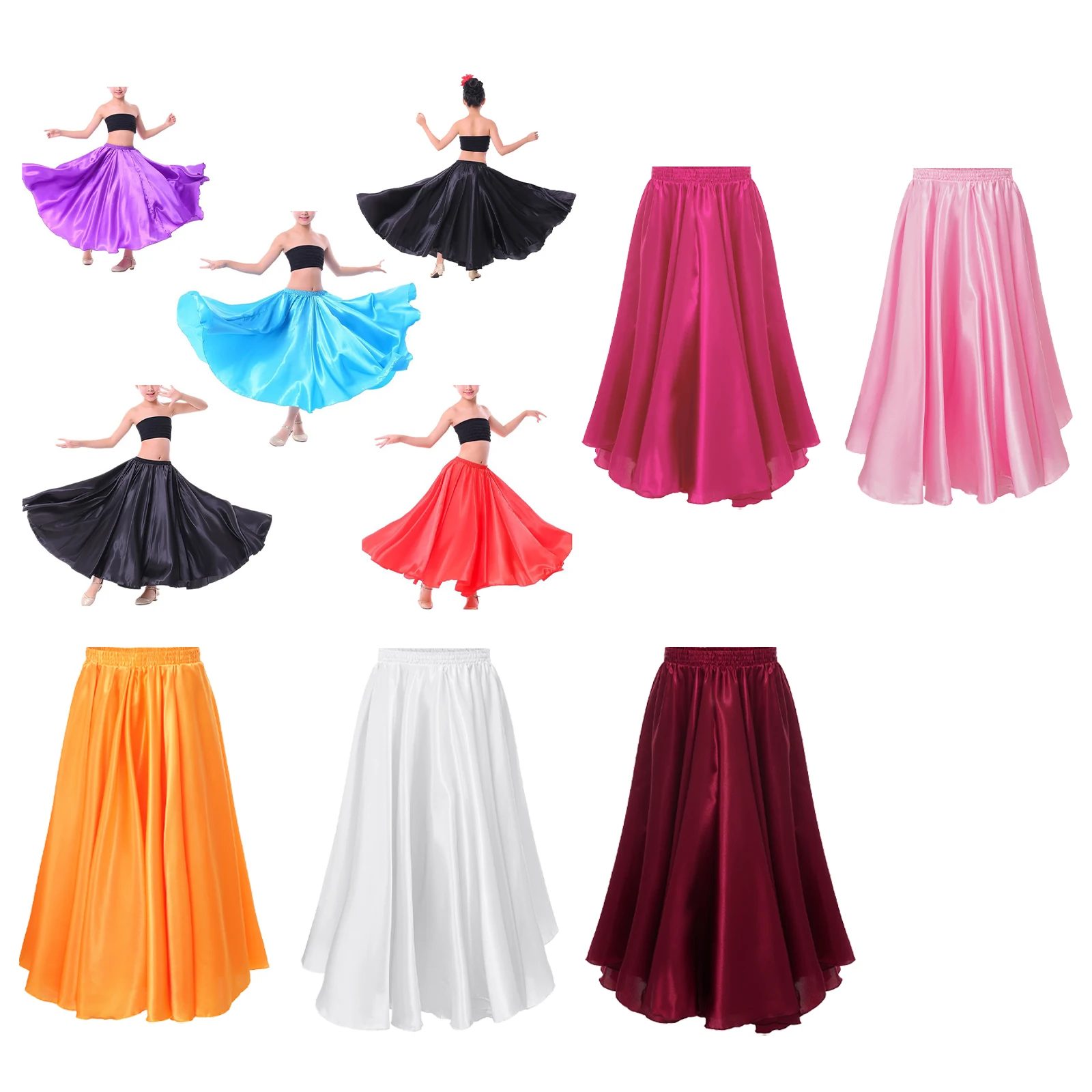 Kids Girl Spanish Paso Doble Bullfight Ballroom Latin Flamenco Tango Dance Performance Costume Chiffon 360&deg; Maxi Skirt Dancewear Women dance skirt