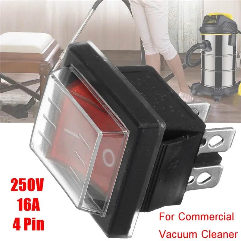 1 шт. 250 В SPST 4-контактный Водонепроницаемый клавишный переключатель 36x29 мм с крышкой для промышленных пылесосов, поглощение воды