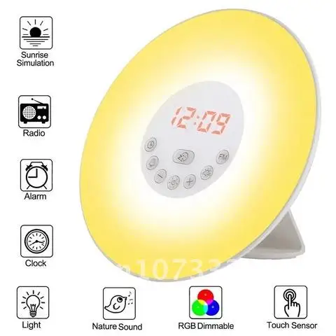 

Sunrise/Sunset Simulation Luminous Digital Clock with FM Radio Night Light Touch Control Table Clocks Wake Up Light Alarm Clock