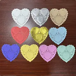 50pcs Heart - Shaped White Gold Lace Paper Doilies for Crafting and Wedding Decor (50pcs  mixed)