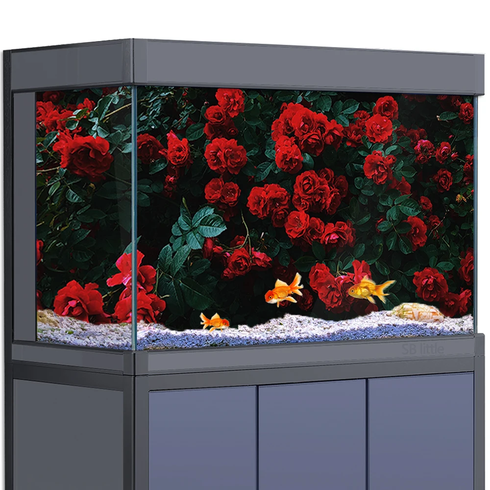

Aquarium Background Sticker Decoration for Fish Tanks , Rose Flower Wall HD 3D Poster Self-Adhesive Waterproof