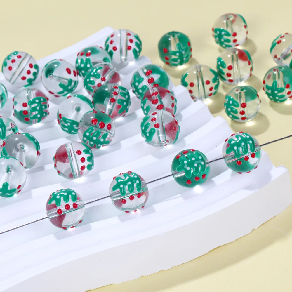10 Stücke 12mm DIY Handbemalte Weihnachten Glas Lampwork Runde Perlen Für Schmuck Machen Armband Halskette Ohrring Weihnachten Zubehör – Detail 10