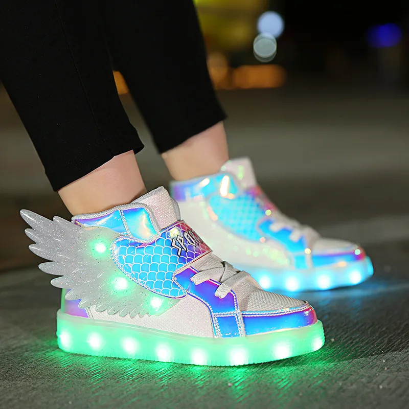 Zapatos luminosos de impermeables para niños, zapatillas luz Led, con ala, carga USB, calzado deportivo informal para monopatín para niñas|Zapatillas de skate| - AliExpress