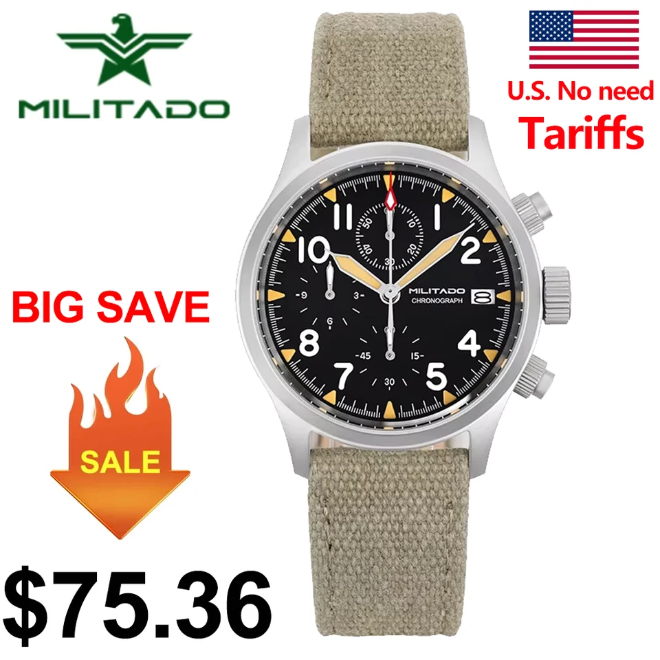 Militado ML1868KF Retro VK67 Quartz Chronograph Watch Stainless