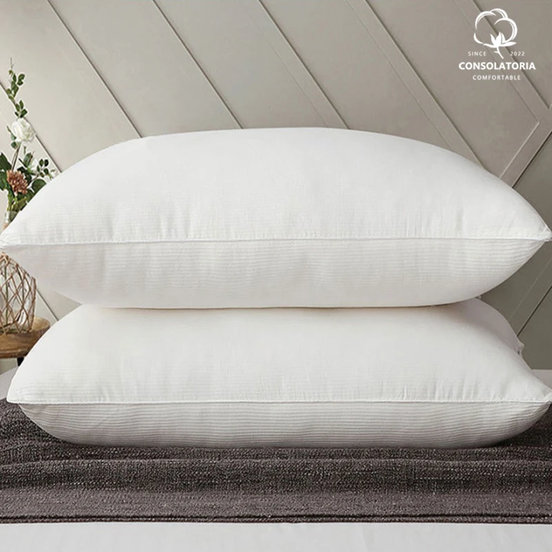 100 Cotton Pillow White Bedroom Bed Sleeping Pillows with Black Line