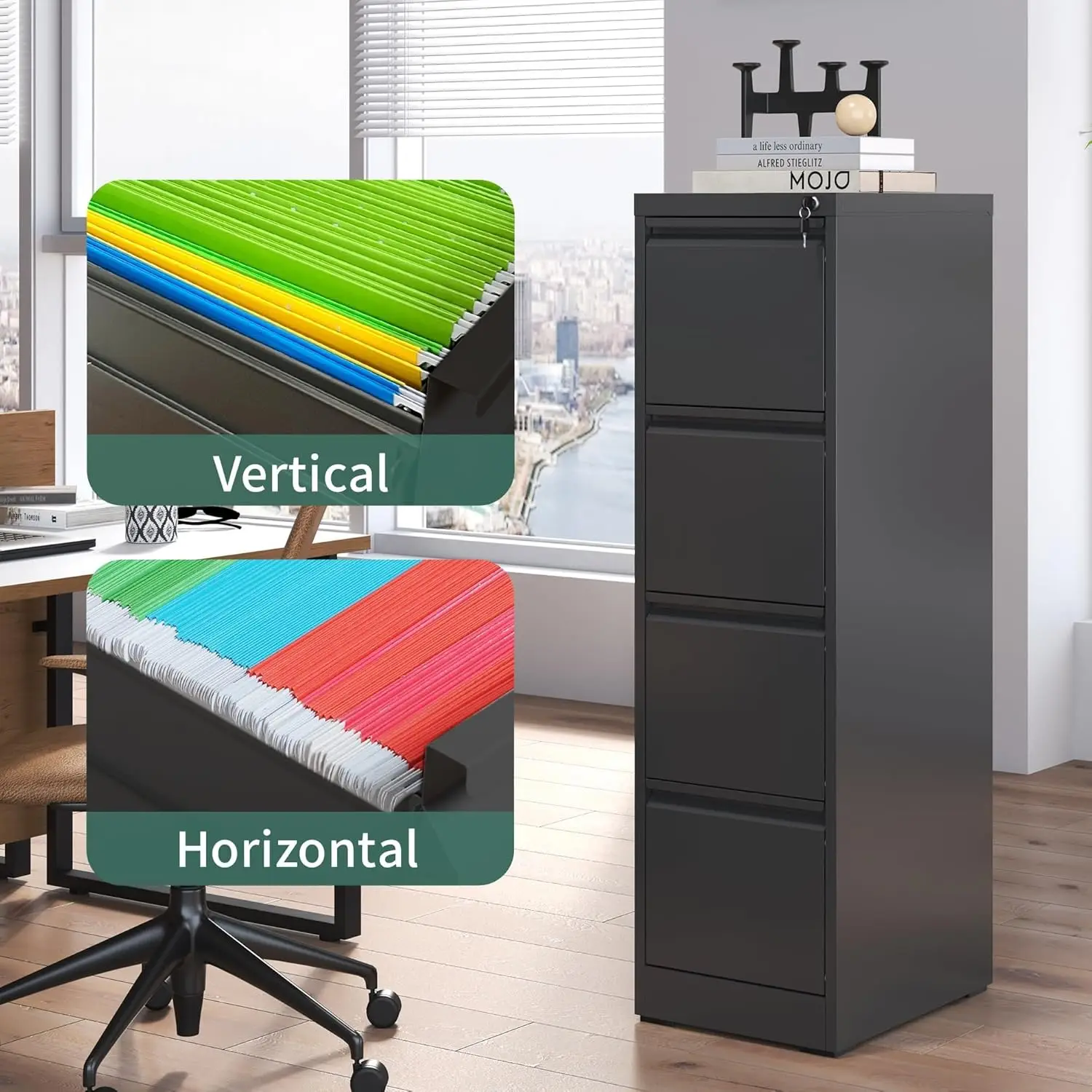 4 Drawer File Cabinet with Lock,Metal Vertical Filing Cabinets for Home Office,Heavy Duty File Storage Cabinet