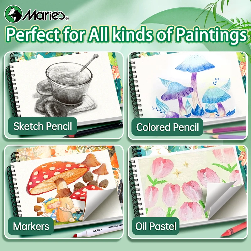 Marie's 9x12in Art Sketch Book Pad,1pc A4 108lb/160gsm 60 Sheets Pad with Double-Side Spiral Bound for Painting,Sketching,Marker 5