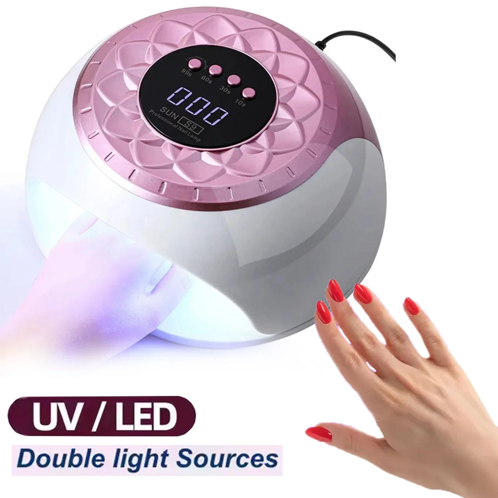 S9 268W UV LED Nail Lamp for Home Use All in One Gel Nail Dryer Light Fast Curing 57 Beads for Hands and Feet with Auto Sensor