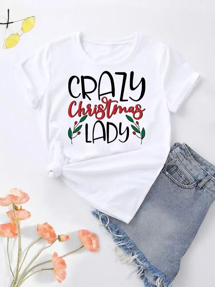 

Women Shirt Tee Christmas Clothing Lady New Year Lovely Season Trend Short Sleeve Print Fashion Top Clothes Graphic T-shirt