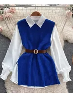 Spring Autumn Women's Lantern Sleeve Shirt Knitted Vest Two Piece Sets of College Style Waistband Vest Two Sets Top UK900 - Image 6