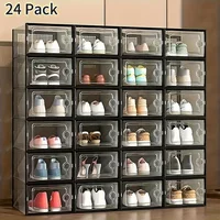 12 Pc / 24 Pc Large Capacity Modular Space-Saving Shoe Box, Transparent Plastic Stackable with Lid, Sneaker Display Box, B 1
