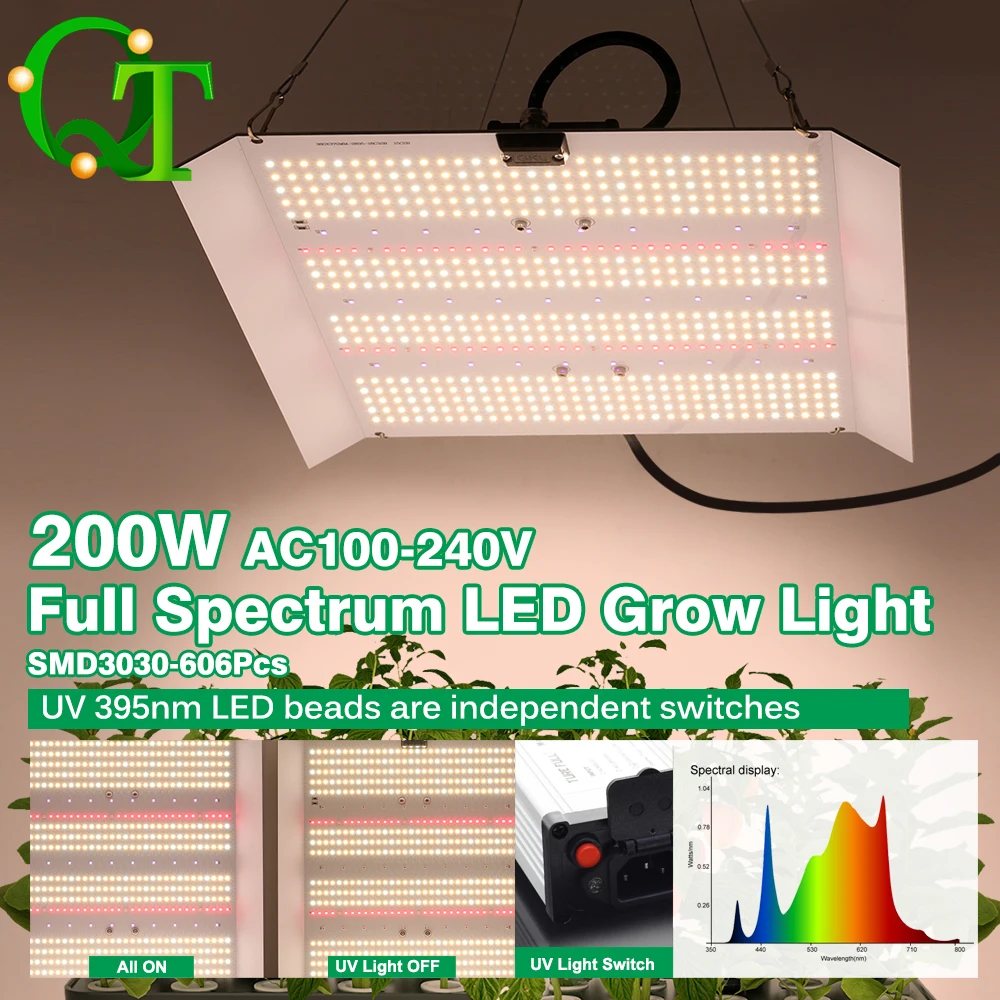 200W Full Spectrum Plant Light SMD3030 LED High PPFD Greenhouse Flower ...