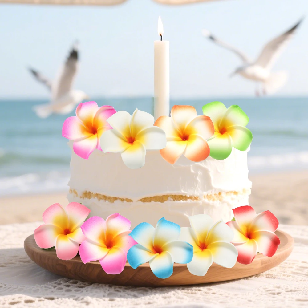 6 Stück Hawaiianische Blumen Künstliche Plumeria Schaumstoff-Frangipani-Blütenköpfe 4,5/9cm Strand-Hochzeits-Party-Dekorationen Schwimmende Frangipani – Detail 4