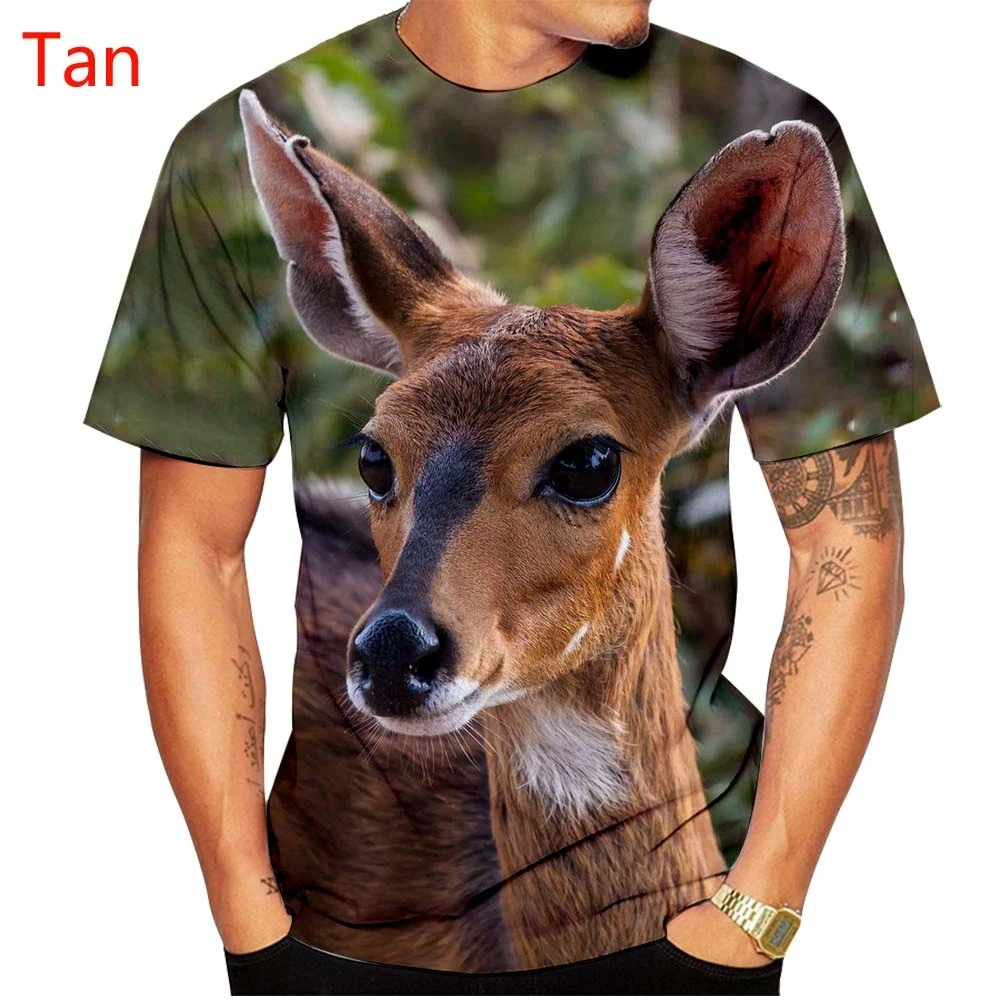 

Summer Fashion 3D Printing Forest Deer T-shirt Men's Pullover Sweatshirt Animal Cute Short Sleeve Casual Large Men's Wear