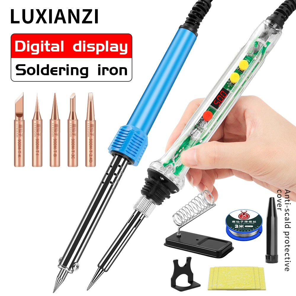 LUXIANZI LCD Digital Display Electric Soldering Iron Set Adjustable Temperature Welding Repair Tool Rework Station Heat Pencil