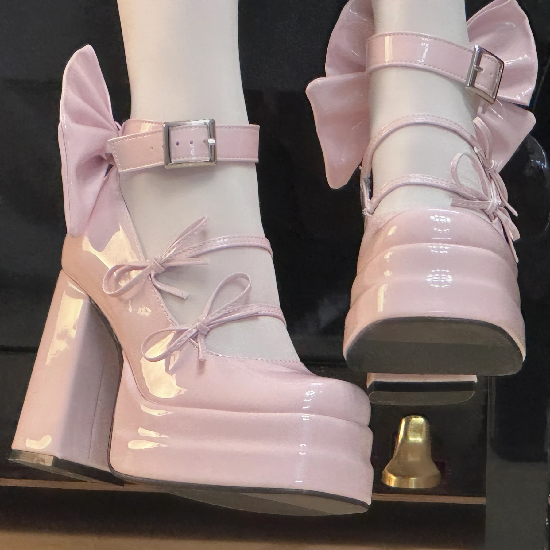 Cute Sweet Square Round Head Mary Jane Shoes Elegant Ladies Waterproof Platform Super High Heels Big Bow Chunky Heels