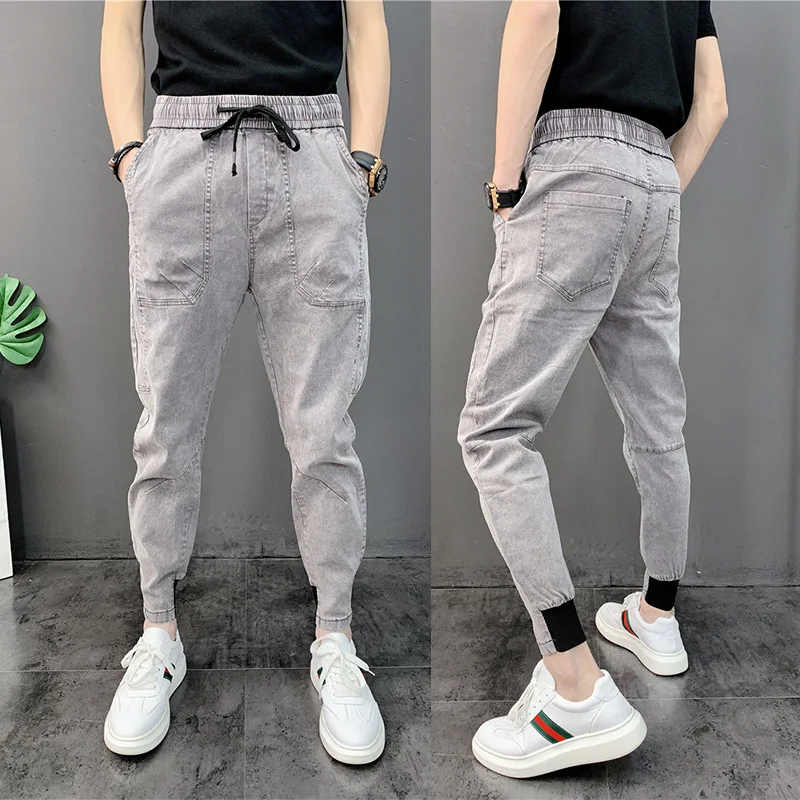 New Thin 2022 New Feet Summer Autumn Solid Color Cropped Trousers Harem Hipster Casual Pants Low Waist Drawstring Jeans