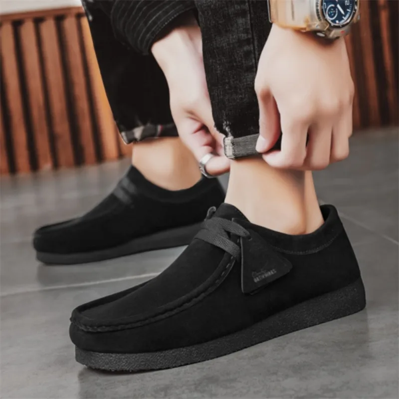 Fashion Khaki Casual Shoes For Men Suede Leather Loafers Men Platform Slip-on Men's Driving Shoes Lightweight Leisure Men Shoes 6