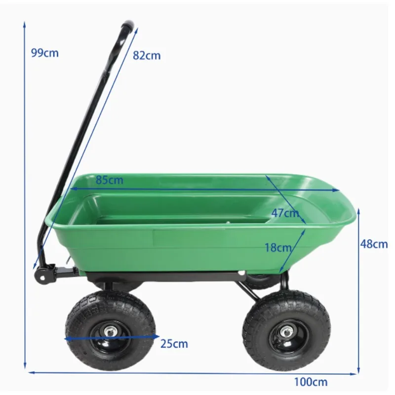 Heavy Duty Steel Outdoor Lawn Utility Cart-Garden Carts Yard Dump Wagon Cart