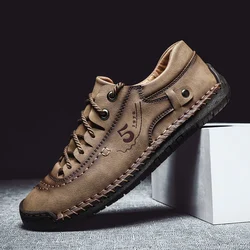 Men's Leather Casual Outdoor Non-Slip Moccasins - Comfortable & High-Quality Classic Ankle Flats - 45 (Khaki)