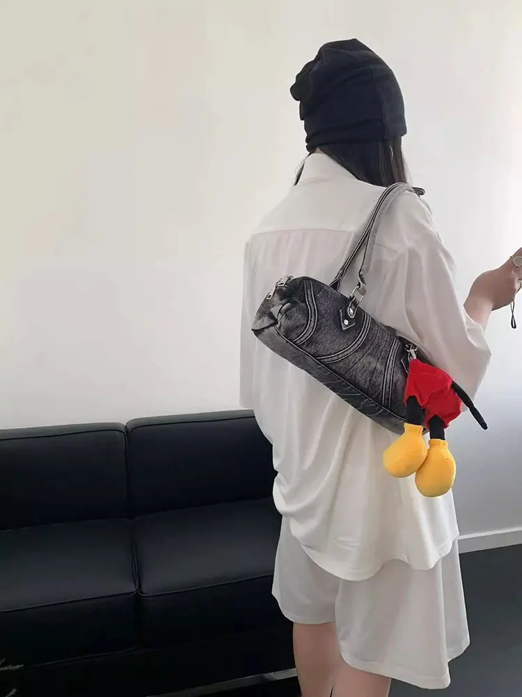 Casual Travel Bag For Women Designer Jeans Bag Large Capacity Denim Shoulder Bag Leisure Pillow Handbag Lady Brand Boston