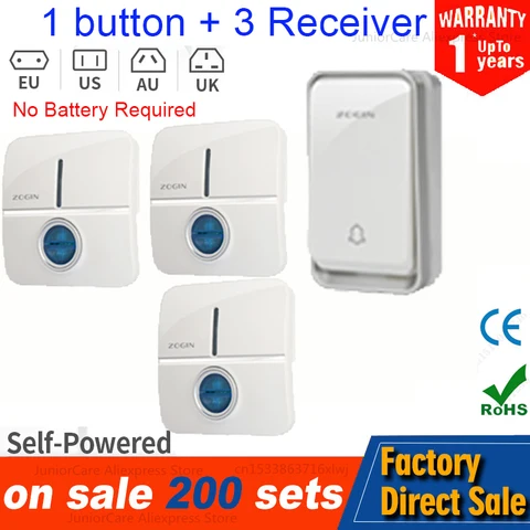 Self Powered Waterproof Wireless Doorbell Smart Home Without Battery Doorbell With Ringtone 150M Remote Receiver Bell