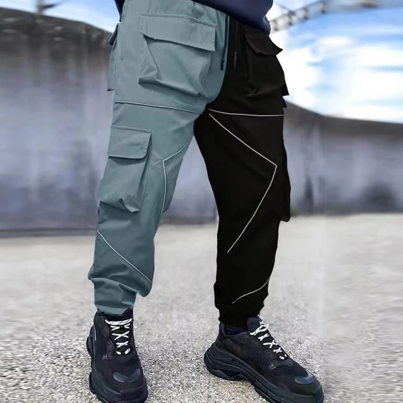 Spring Autumn Loose Casual Streetwear Patchwork Hip Hop Cargo Pants Male Elastic Waist Trend Fashion Harajuku Y2K Trousers Men