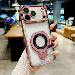 Luxury Shockproof Magnetic Stand Case with Plating and Soft Clear Cover for Redmi 14C (Pink)