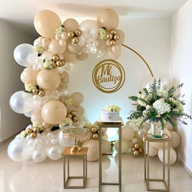 Arco De Globos Blanco Dorado Comunión Deco Fiesta Cromados