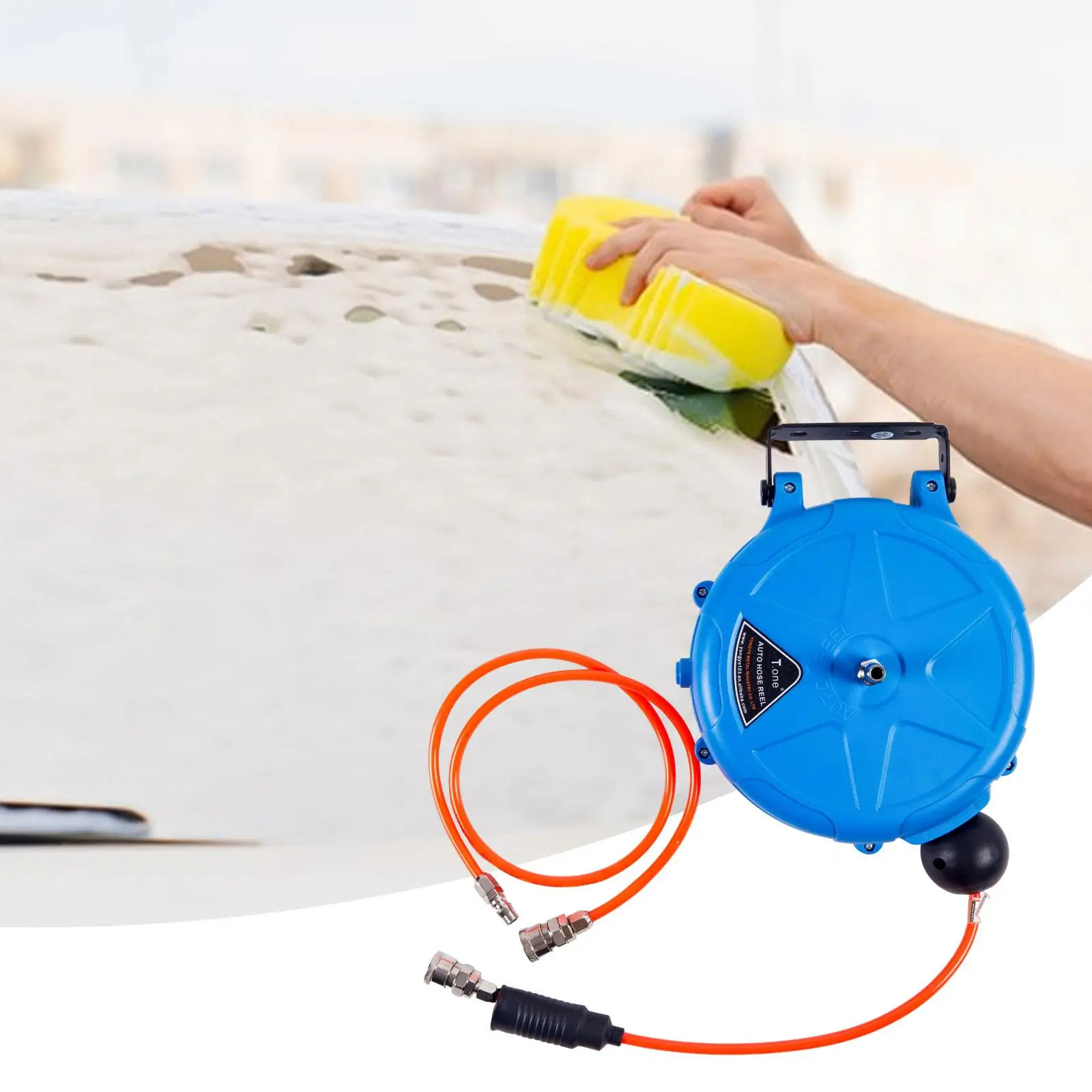 Automatic Retractable Air Hose Reel with 10M Air Hose Slow Retraction for Outdoor Car Washing Workshop Garage Garden Watering Garden Hose
