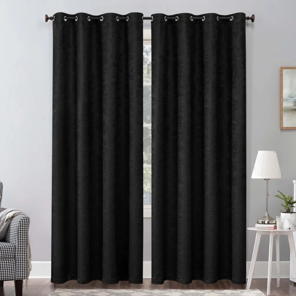 

Blackout Curtains 2 Panels Room Darkening Grommet Curtain Drapes,Black, 53"x84" Window curtains for living room Bathroom curtain